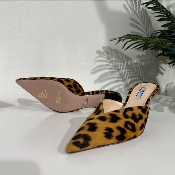 Prada Leopard Pony Hair Pointed Toe Mules Size 39 - Picture 6 of 11